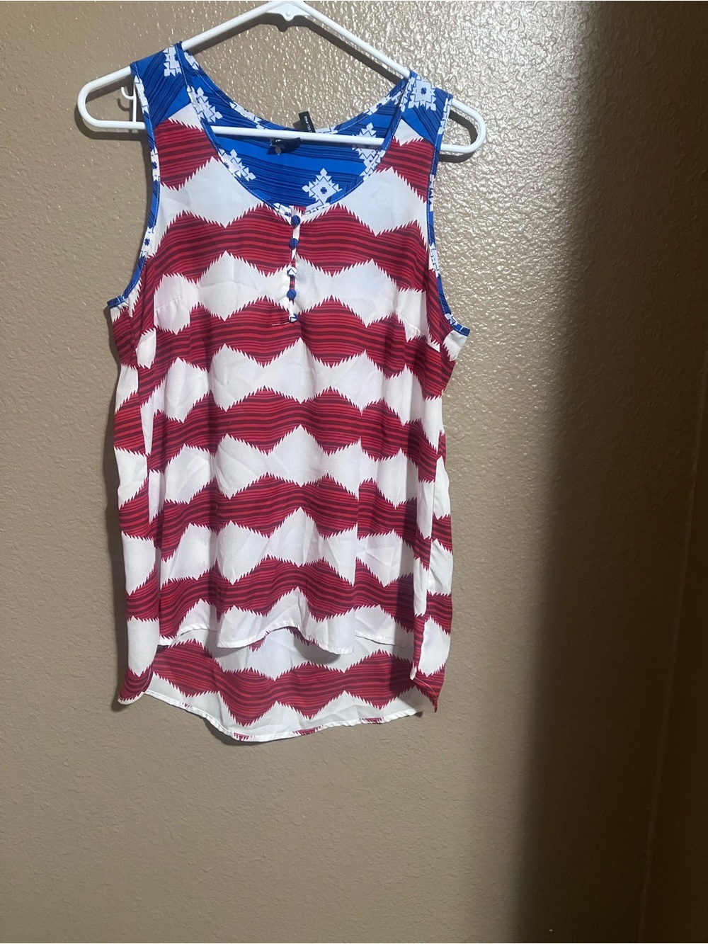 Cruel Girl Red, White & Blue Sleeveless Patterned Tank